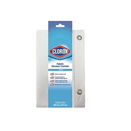 Clorox Treated Polyester Fabric Shower Curtain 70'x72' Bright White with Weighted Magnetic Hem, Machine Washable