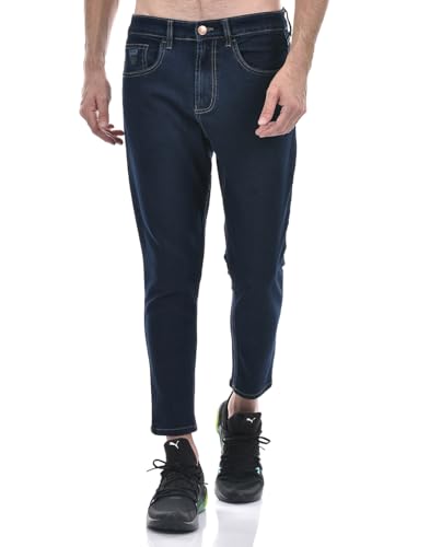Image of Numero Uno Men's Dark Blue Tappered Fit Cropped Sustainable Jeans
