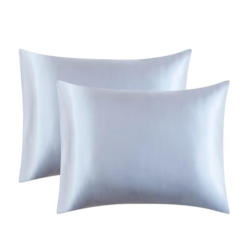 Image of JUWENIN,Silky Satin Pillowcases, Soft and Luxury, Pack of 2, Hidden Zipper (Queen, Silver)