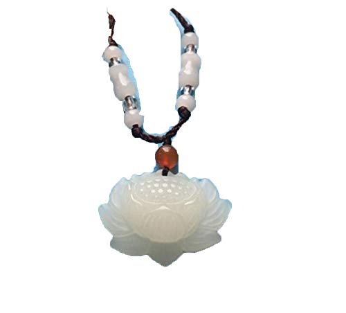 Natural White Jade Lotus Pendant Necklace for Men and Women