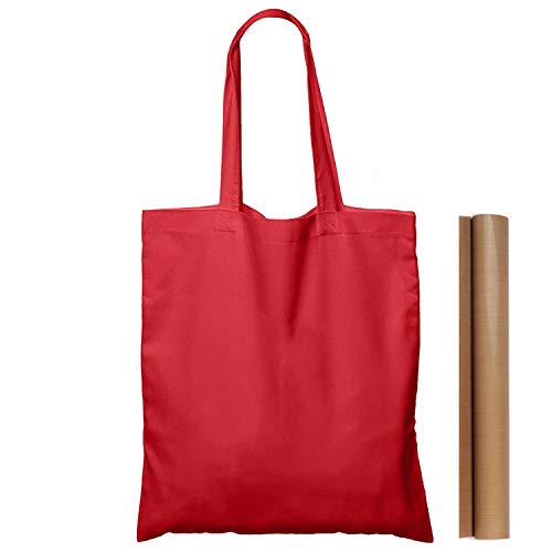 NPBAG 5 Pack 15'' X 16'' Red Cotton Tote Bags, Lightweight Blank Bulk Cloth bags with 1pc of PTFE Teflon Sheet