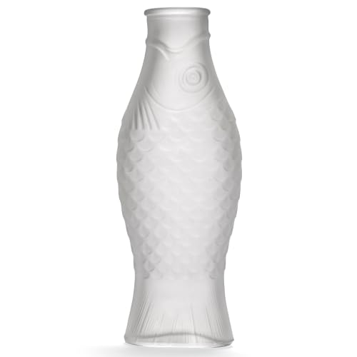 Caraffa in vetro per acqua | Collezione Fish & Fish di Paola Navone | Caraffa 850 ml | Bottiglia smerigliata bianca per bevande
