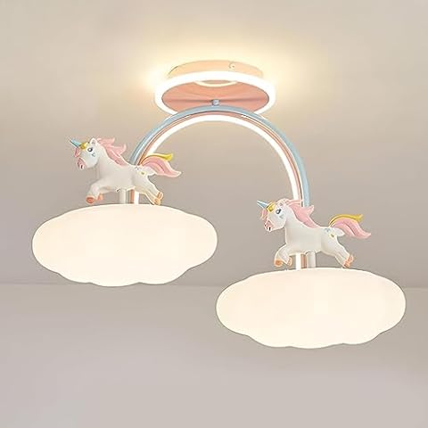 COOBATG Pink Unicorn Ceiling Light Girls Room Chandelier Model Cloud Shaped Unicorn Lighting Fixtures Flush Mount Ceiling Light for Kids Room Bedroom,Study Room Cover