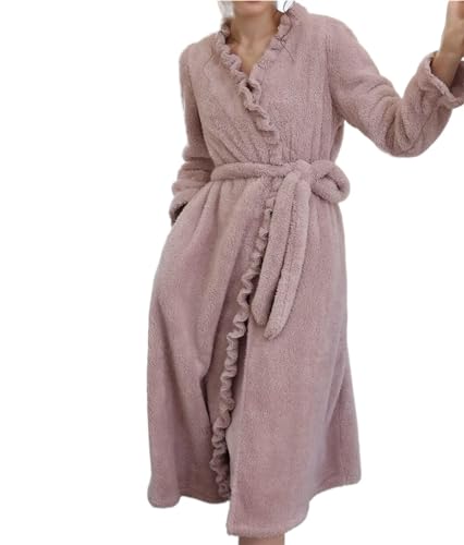 Albornoz Ducha Bata De Tela Gruesa Para Mujer, Camisón Largo De Terciopelo De Invierno, Pijamas De Terciopelo Coral Cálido Albornoz Absorbente(Large)