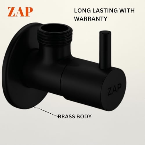 Image of ZAP Black Brass Angle Valve with Wall Flange - Pack of 1 | Solid Brass Bathroom Fitting for Tap, Geyser, Jet Spray and Hand Shower | Rust Resistant Water Control Valve