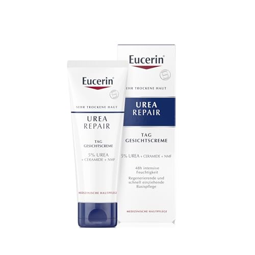 Eucerin UreaRepair 5% Urea Tag Gesichtscreme 50 ml, regenerierende Tagespflege spendet trockener Gesichtshaut 48 Stunden Feuchtigkeit, Feuchtigkeitscreme mit Urea, Ceramiden und Laktat