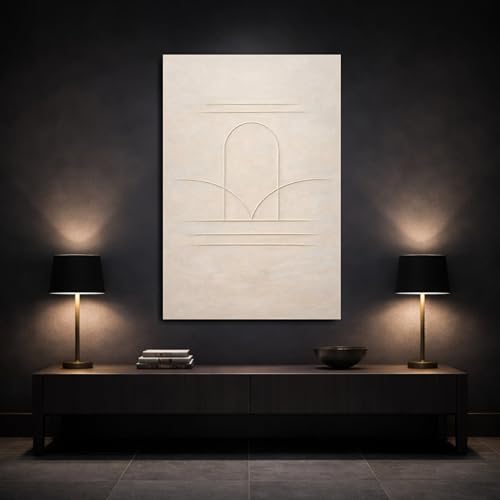 Toile beige lignes d'arches abstraites tableau mural moderne vertical 60x90 cm - 3