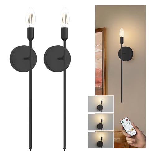 Image of L LOHAS LED Battery Operated Wall Sconce Set of 2 Wireless Remote Control