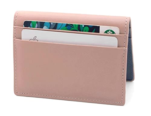 Image of The Tanned Cow- Slim Minimalist Cardholder Wallet for Men Women, Mini Thin Leather Bifold, Compact, Front Pocket Credit Card Holder with RFID Blocking,Gift Box (Napa leather, Rose Quartz /Blue Grey)