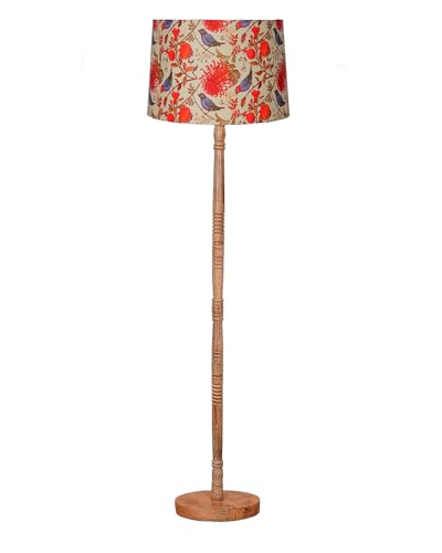 Image of Homesake Mid Century Modern Floor Lamp for Living Room | Hand Turned | Corner Lamp for Living Room, Stand Lamp with Fabric Lampshade for Bedroom, Study Room and Office, (Bird)