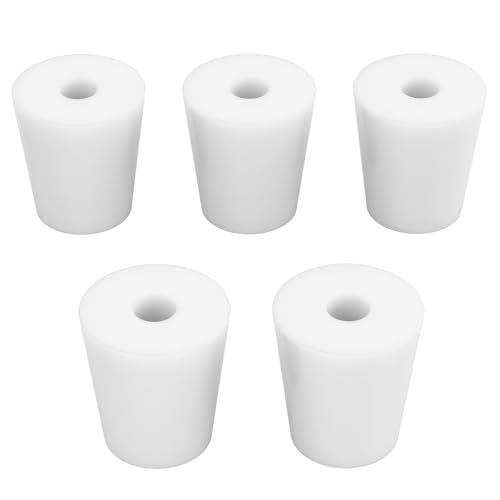 stonylab Silicone Stoppers, 5-Pack Standard 4# Natural Silicone Stoppers with 8 mm Aperture Single-Hole
