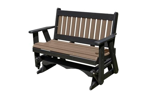 Ecommersify Inc 5FT Amish Glider Handmade in USA Poly Lumber Wood Signature Mission Porch Glider Heavy Duty Everlasting PolyTuf HDPE with No Wood fibers and 1000 lbs Limit,Stainless Steel Hardware