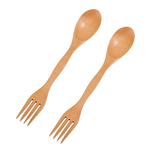 Hohopeti 2-in-1 Boys and Girls Wooden Spork Set Toddler Fork Spoon Mini Japanese Style Tableware