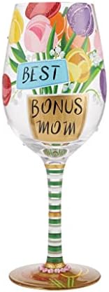 Enesco Designs by Lolita Best Bonus Mom Hand-Painted Artisan Wine Glass, 15 Ounce, Multicolor