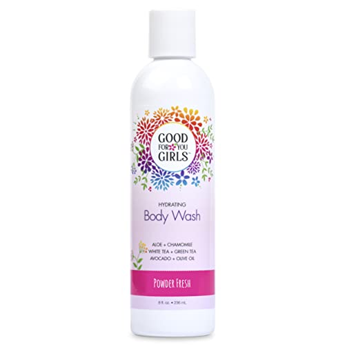 Good For You Girls Natural Body Wash with Aloe, Avocado & Jojoba Oils,Shower Gel Body Wash for Girls to Adults, Vegan and Paraben Free, Powder Scent (8 Fl oz)