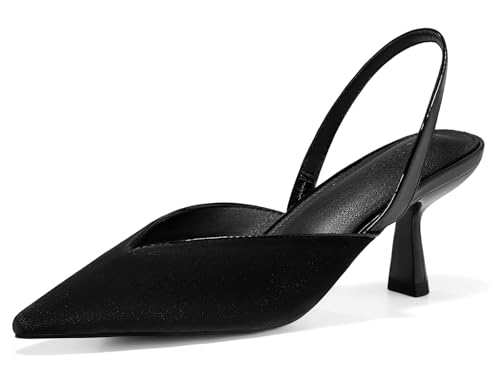 Coutgo Womens Slingback Kitten Heels Closed Pointed Toe Slip on Party Work Pumps Dress Shoes