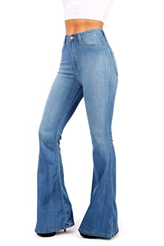 Jack David /Sweet Look High Waist Juniors Womens Plus 70s Flared Bell Bottom Bootcut Denim Jeans Pants2