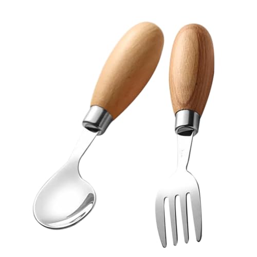 HEALEEP 1 Set Set with Ergonomic Handle Fork Curved Spoon Stainless Steel Silverware for Easy Feeding Reusable Utensils for Lunch Box