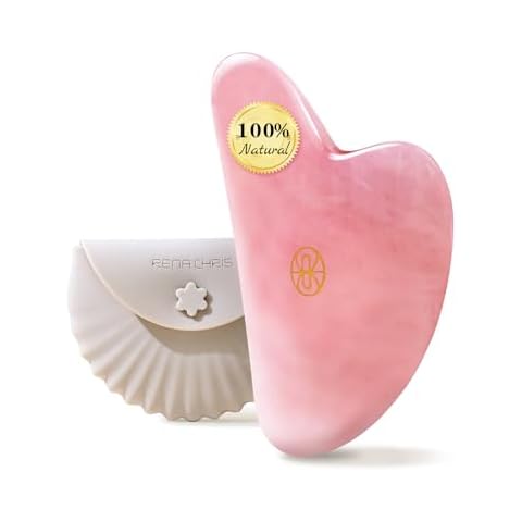 Rena Chris Gua Sha Facial Tools-Fuller, Ergonomic Rose Quartz Jade Gua Sha Stone for Face Massage,Jawline Sculpting and Puffiness Reducing, Skin Care Massager(Pink) Cover