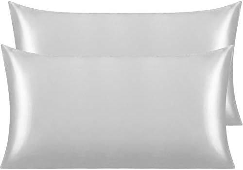 NTBAY 2 Pack Silk Satin Pillowcases for Hair and Skin, Luxurious and Silky Standard Pillow Cases with Envelope Closure, 50x75 cm, Dark Grey