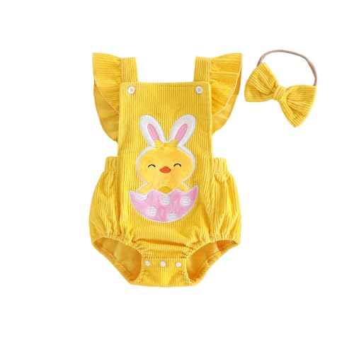 YINGISFITM My First Easter Baby Girl Outfit Newborn Overalls Chick Bunny Ears Bubble Romper Infant Jumpsuit Easter Clothes (Easter Chick 6-12Months)