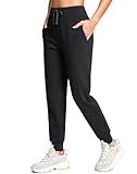 G Gradual Women's Fleece Lined Joggers with Zipper Pocket Water Resistant Running Hiking Pants Winter Warm Thermal Sweatpants Black L