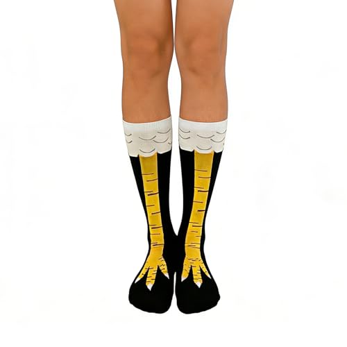 Chicken Leg Socks Crazy Funny 3D Cartoon Animal Costume Over the Knee High Chicken Feet Socks Black Yellow Chick Claw Sock Birthday Gifts for Women Men Carnival Christmas Chickens (Mid-Calf Socks)
