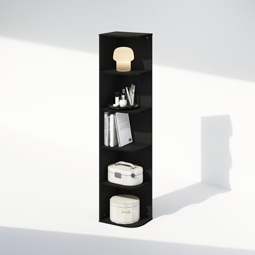 Image of Furinno Reed Corner Shelf, 5-Tier Corner Bookshelf, Book Shelf, Corner Shelves, Storage Rack, for Organization and Storage, Home Office, Living Room, Blackwood