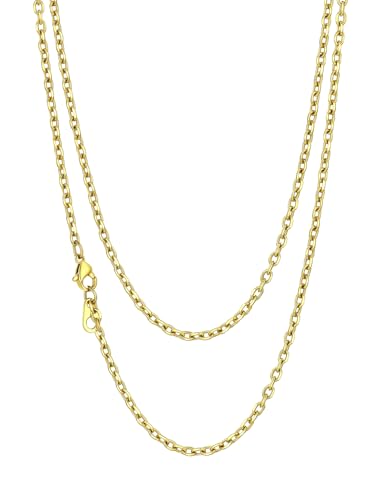 Richsteel Collar para Hombre Cadena Oro 50 cm Hombre Malla Rolo Acero Inoxidable 3 mm Forçat Links Joyería para mujer Niño Unisex