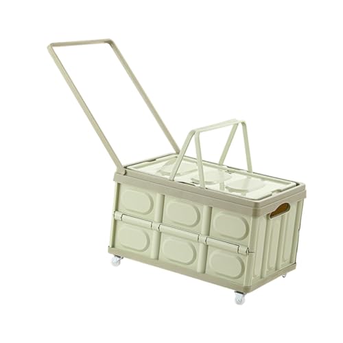 RNXRZANK Camping Organizer Box with Wheels for Car Trunk Storage and Outdoor Use, Green PP Lid, Small Wheels