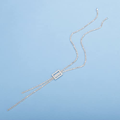 Sither Crystal Tassel Pendant Necklace for Women Long Y Necklace Silver Sweater Chain Necklace Wedding Dressy Necklace Jewelry for Winter Evening Party Christmas Gift4