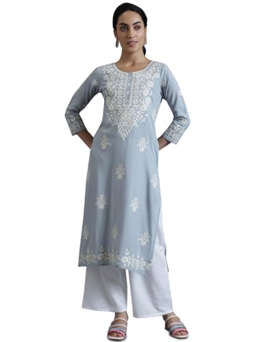 Image of Libas Womens Embroidered Viscose Straight Kurta for Women | Ethnic wear | Bridal Suit | Wedding Dress | Occasion wear