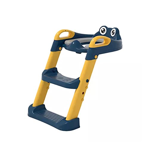 مقعد تدريب على استخدام النونية مع سلم وواقي من الرذاذ، مقعد مرحاض قابل للطي للاطفال الصغار الاولاد والبنات مع مقابض، ارتفاع قابل للتعديل، وسادة مريحة، مقابض امنة، وسادات عريضة مضادة للانزلاق (ازرق)