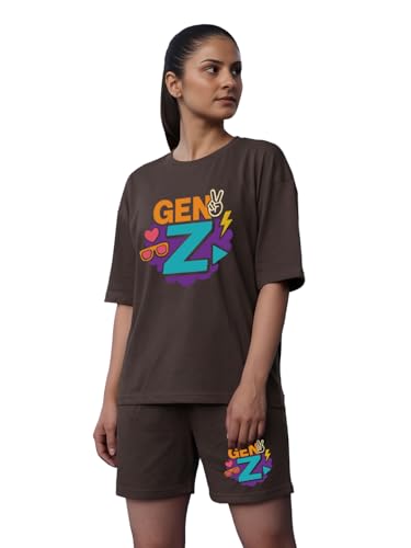 Image of CHKOKKO Cord Set for Women Cotton Blend Co-ord Set Stylish Graphic Printed Oversized T-Shirt Top Half Sleeves and Shorts Set Summer Coord Sets Casual Lounge Wear