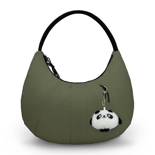 Nylon Crescent Bag Pleated Shoulder Bag, Double Zipper Inside Pocket Large Capacity Casual Waterproof Sling Bag for Women
