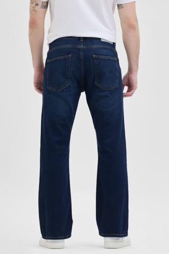 Image of SNITCH Navy Cotton Lycra Solid Bootcut Jeans