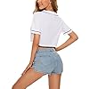 Mowbeat Womens Baseball Jersey Button Down T-Shirts Short Sleeve V-Neck Crop Top Blouse Softball Button Up Jersey, White, Small #4