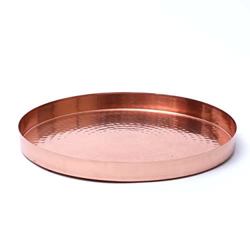 Plateau décoratif en métal cuivré de 29 cm – Surface texturée – Décoration d'intérieur de qualité supérieure – Plateau de service et plateau de...