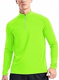 Zengjo 1/4 Zip Pullover Mens Lightweight(Neon Green,L)