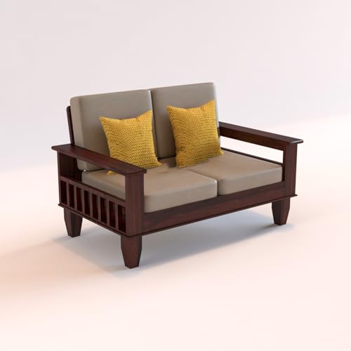 Image of Sheesham Wooden 4 Seater Sofa for Living Room | Rosewood 4 Seater Cushion Sofa with Side Newspaper Holder for Home & Office | Solid Wood Sofa Set for Lounge (-Mahogany,2+2 Seater)
