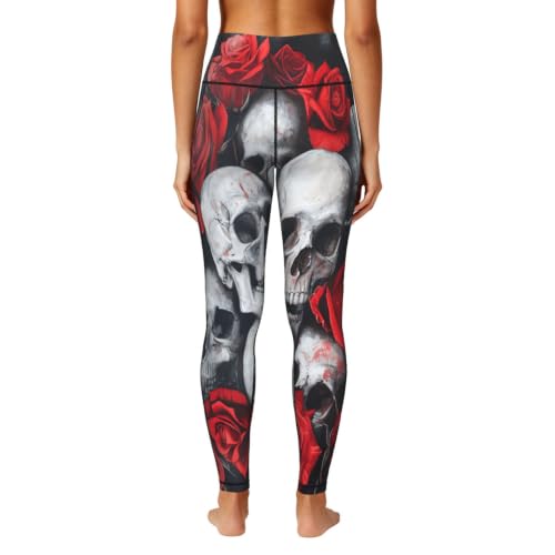 Pantalones de yoga holgados para mujer con estampado de calavera rosa roja y leggings de descanso 4