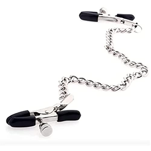 Nipple Clip Clamps With Chain, Adjustable Weight Metal Nipple Clamps, Non-Piercing Metal Stimulator Nipple Clips, Women Men Faux Body Jewelry Sm Flirting Toys (Black) #TOP1