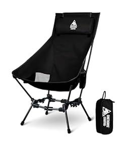 OneTigris DRAGONHIDE Campingstuhl Hochlehner faltbar 125 kg, Klappstuhl Camping leicht, Angelstuhl klappbar mit 2 Seitentaschen, Faltstuhl Ultraleicht für Outdoor, Wandern(Schwarz)