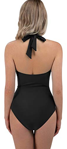 ESPIDOO Women\'s V Neck One Piece Swimsuit Athletic Training Swimwear Bathing Suits, L