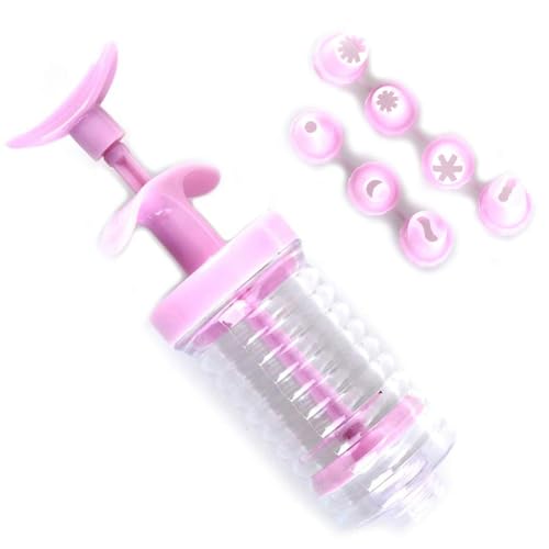 Icing Syringe, Cake Decorating Piping Cream Syringe Tips Set Piping Cream Syringe, Squeeze Cream Gun Nozzles Decorator Icing Decoration Tips with 8 Piping Nozzles Cake Dessert Decorator Piping, Pink