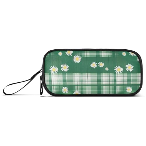 Astuccio portamatite in con motivo scozzese con margherite grande capacità cerniera astuccio per cancelleria per adolescenti elementari Uovo con nylon verde