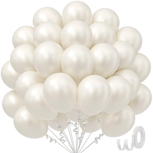 Pearl White Balloons 12 inch, White Latex Balloons 50pcs Party Balloons for Wedding Engagement Bridal Baby Shower Birthday Party Decorations