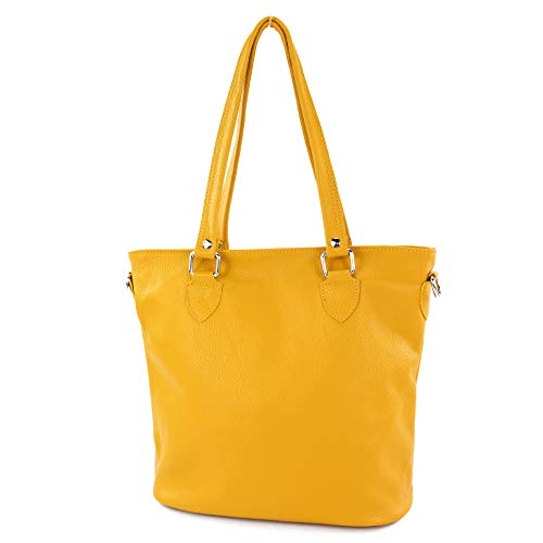 modamoda de - T215 - Italienische Ledertasche Shopper Large, Farbe:Sonnengelb