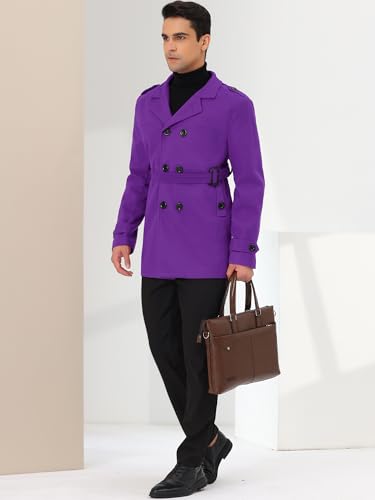 Lars Amadeus Men's Pea Coat Slim Fit Notch Lapel Double Breasted Trench Coat with Belt4