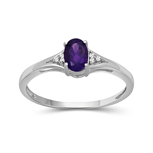 JEWELEXCESS Amethyst Ring February Birthstone Jewelry â€“ 1/2 Carat Amethyst Sterling Silver Ring Jewelry with White Diamond Accent â€“ Gemstone Rings with Hypoallergenic Sterling Silver Band